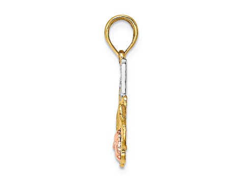 14k Yellow Gold and 14k Rose Gold with Rhodium Over 14k Yellow Gold Textured #1 MOM Flower Charm