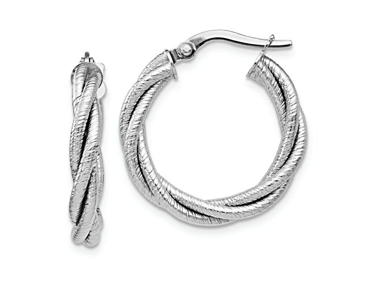Rhodium Over 14k White Gold 13/16 inch Triple Twist Hoop Earrings