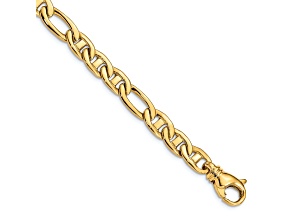 14k Yellow Gold 6.5mm Solid Hand-polished 3 and 1 Fancy Flat Mariner Link Bracelet