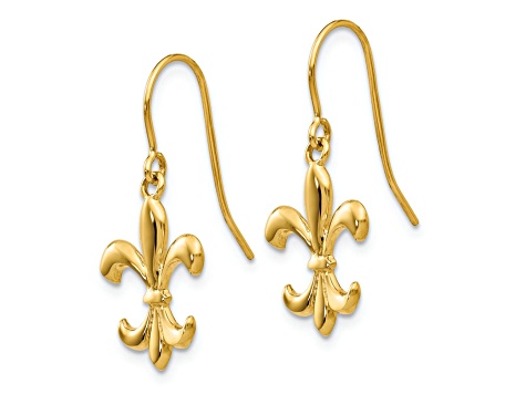 14k Yellow Gold Polished Fleur De Lis Dangle Earrings