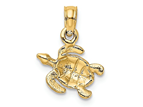 14K Yellow Gold Textured Sea Turtle Charm