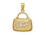14k Yellow Gold 3D and Rhodium Over 14k Yellow Gold 3D Textured Reversible Mom Handbag Pendant