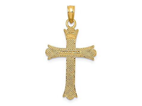 14K Yellow Gold Fleur De Lis Cross Pendant