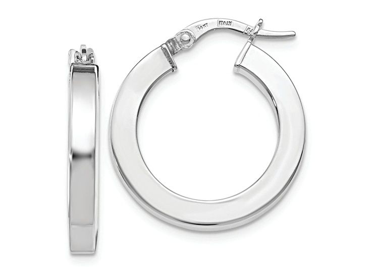 14k Yellow Gold and Rhodium Over 14k Yellow Gold 7/8 inch Polished Hoop Earrings