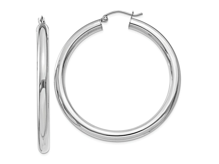 Rhodium Over 10k White Gold 1 3/4" Tube Hoop Earrings