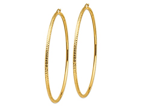 14K Yellow Gold 3 5/8" Diamond-Cut Hoop Earrings