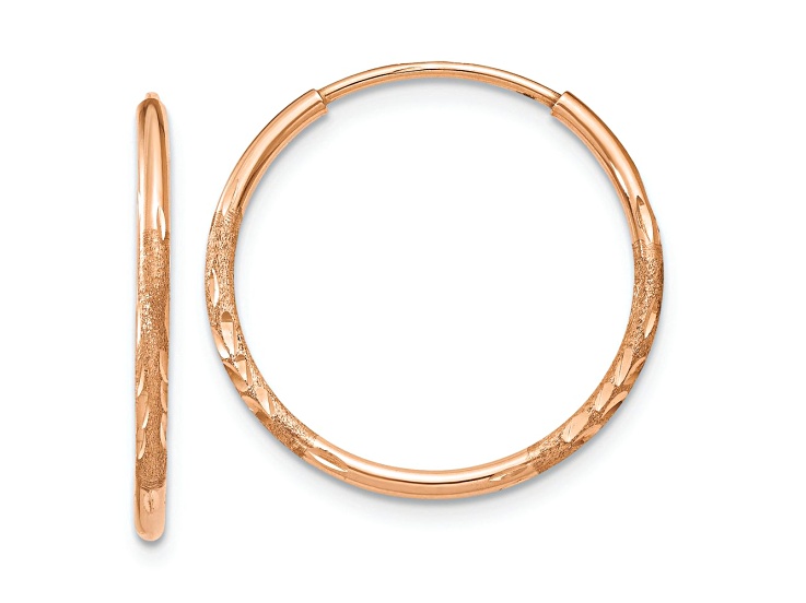 14k Rose Gold 11/16" Diamond-Cut and Brushed Endless Hoop Earrings