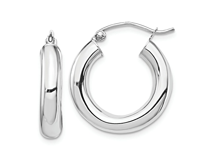 Rhodium Over 14k White Gold 13/16" Polished Tube Hoop Earrings