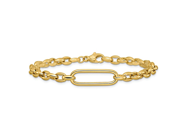 14k Yellow Gold Polished Fancy Elongated Oval Link Bracelet