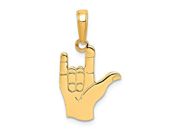 Picture of 14k Yellow Gold I Love You Hand Sign Language Pendant