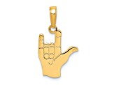 14k Yellow Gold I Love You Hand Sign Language Pendant