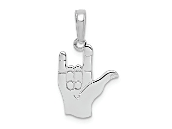 Picture of Rhodium Over 14k White Gold I Love You Hand Sign Language Pendant