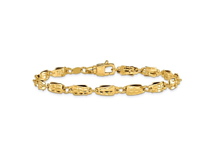 14k Yellow Gold Polished and Diamond-Cut 4.75mm Fancy Link Bracelet