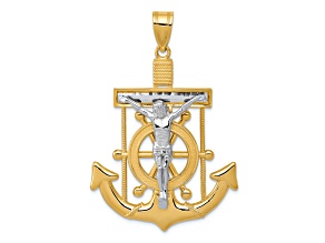 14K Yellow and White Gold Diamond-cut Mariner's Cross Pendant
