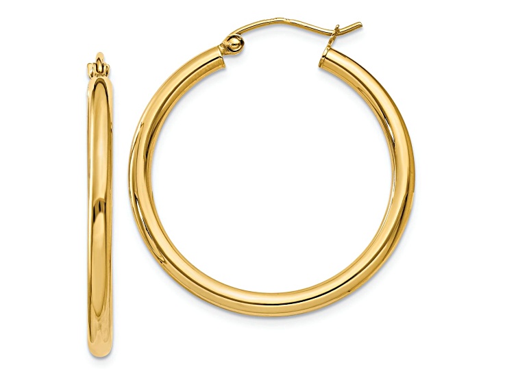 14k Yellow Gold Polished 1 3/16" Tube Hoop Earrings