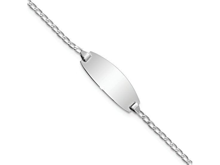 Rhodium Over 14k White Gold Children's Oval Curb Link ID Bracelet