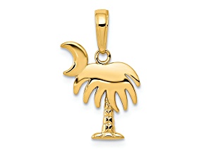 10K Yellow Gold Textured Charleston Palm Tree with Moon Pendant
