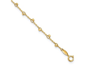 14K Yellow Gold Polished and Diamond-cut Beads 9-inch Plus 1-inch Extension Anklet