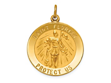 Picture of 14k Yellow Gold Polished and Satin Round Saint Florian Medal Pendant