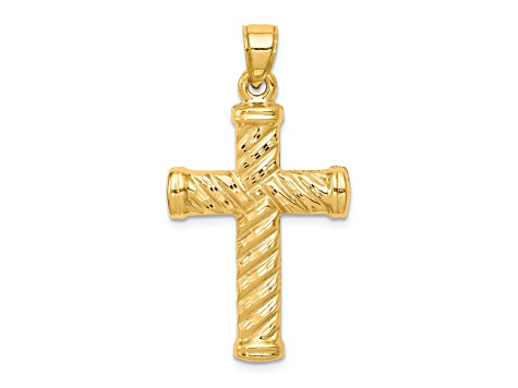 14K Yellow Gold Reversible Diamond-cut Cross Pendant