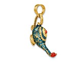 14k Yellow Gold with Enameled 3D Textured Blue Genie Lamp Charm