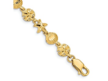 Picture of 14k Yellow Gold Textured Starfish, Sand Dollar and Shell Link Bracelet