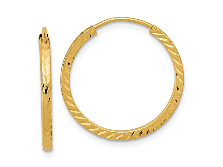 10k Yellow Gold 13/16" Diamond-Cut Square Tube Endless Hoop Earrings