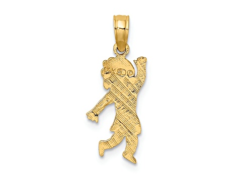14k Yellow Gold Textured Waving Girl Pendant with Flower on Blouse
