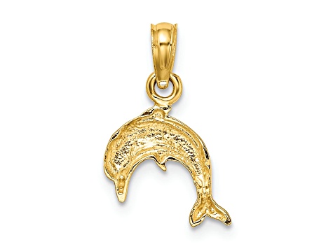 14k Yellow Gold Textured Jumping Mini Dolphin Charm