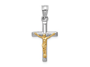 14K Yellow and White Gold Hollow Crucifix Charm