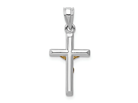 14K Yellow and White Gold Hollow Crucifix Charm