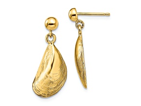 14k Yellow Gold Textured Mussel Shell Dangle Earrings