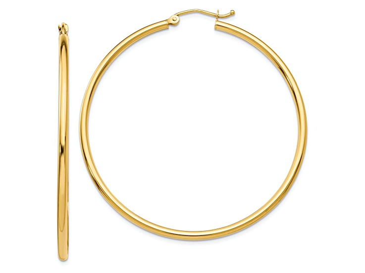 10k Yellow Gold Polished 1 15/16" Tube Hoop Earrings