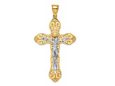 14k Yellow Gold and 14k White Gold Textured Crucifix Charm