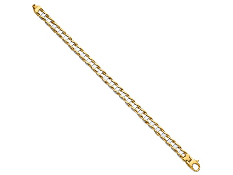 14K Yellow and White Gold 7.5mm Hand-polished Fancy Link Bracelet