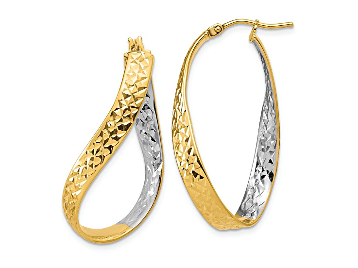 14K Two-tone Gold Polished/Diamond-cut Twist In and Out Hoop Earrings