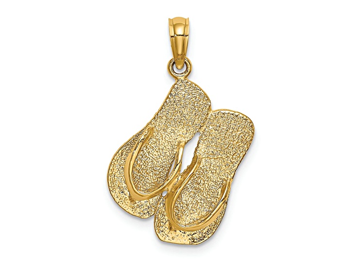 14k Yellow Gold 3D Textured Sanibel Island with Large Double Flip-Flop Charm