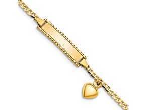 14k Yellow Gold Children's Heart Dangle Curb Link ID Bracelet