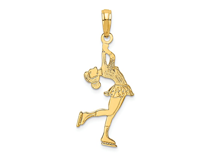 14k Yellow Gold Polished and Textured Ice Skater Turning Charm