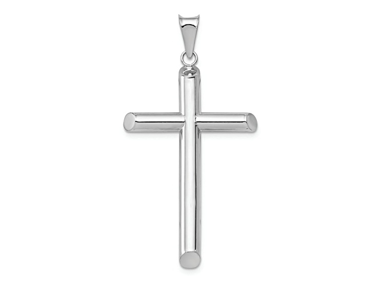 Rhodium Over 14k White Gold 3D Polished Tube Cross Pendant