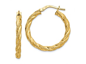 14k Yellow Gold 1 1/4" Twisted Textured Hoop Earrings