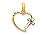14K Yellow Gold Enamel Cross and Heart Charm Pendant