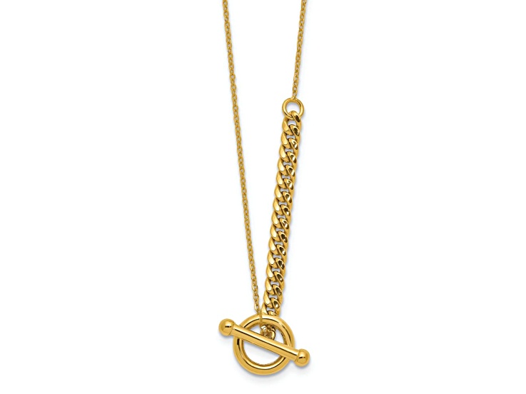 14k Yellow Gold Polished Drop Toggle 17.5 Inch Necklace