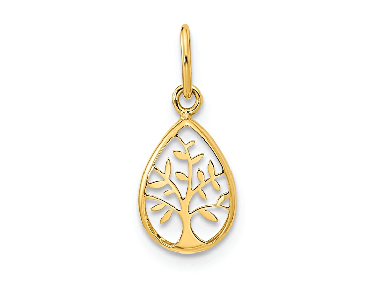 14k Yellow Gold Polished Teardrop Tree Of Life Pendant