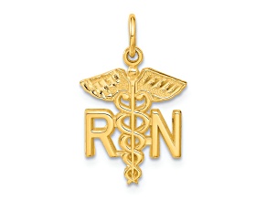 14k Yellow Gold Brushed and Textured RN Nurse Charm