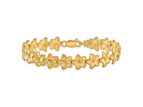 14k Yellow Gold Brushed and Diamond-Cut Plumeria Link Bracelet