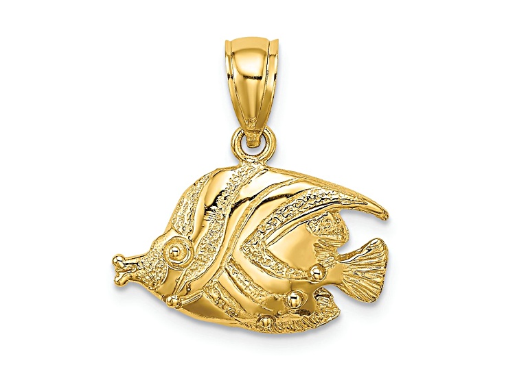 14k Yellow Gold 2D Polished and Textured Fish Charm
