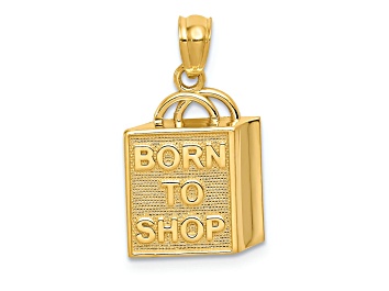 Picture of 14k Yellow Gold Textured Shopping Bag with Born To Shop Pendant
