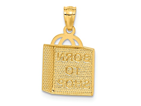 14k Yellow Gold Textured Shopping Bag with Born To Shop Pendant