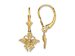 14k Yellow Gold Textured Mini Butterfly Dangle Earrings